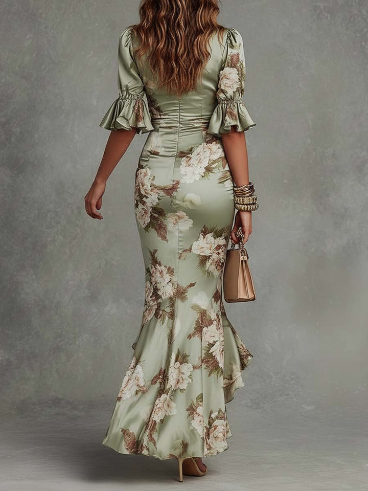 Octavia Satin Bell-Sleeve Dress