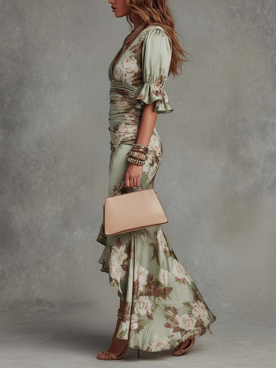 Octavia Satin Bell-Sleeve Dress