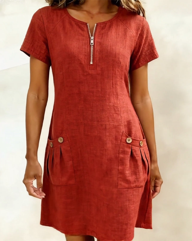Leliana elegant cotton-linen dress in red