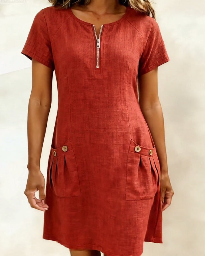 Leliana elegant cotton-linen dress in red