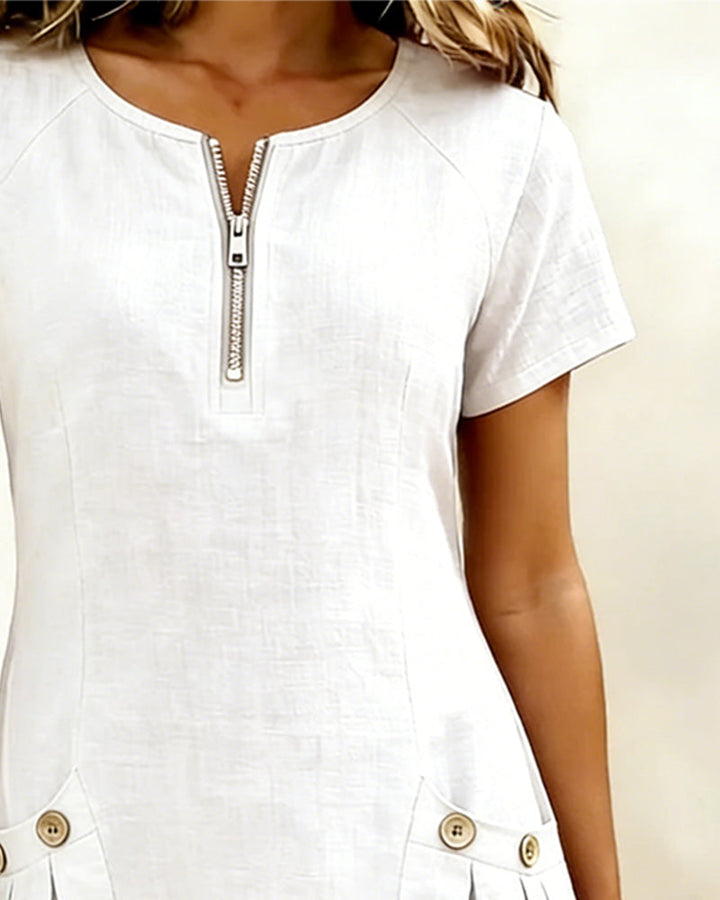 Leliana elegant cotton-linen dress detail image
