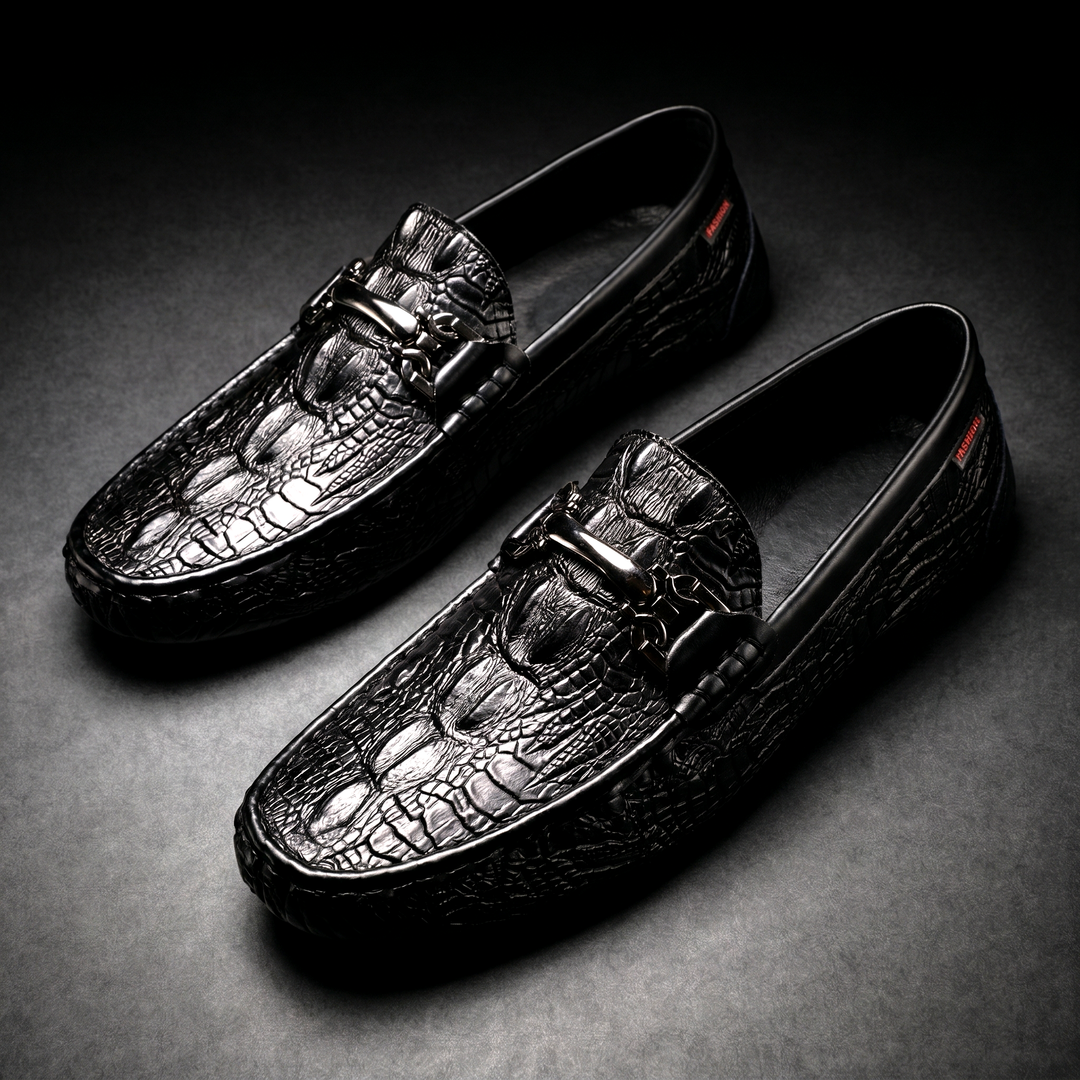 Rupert Croc-Embossed Loafers - Black