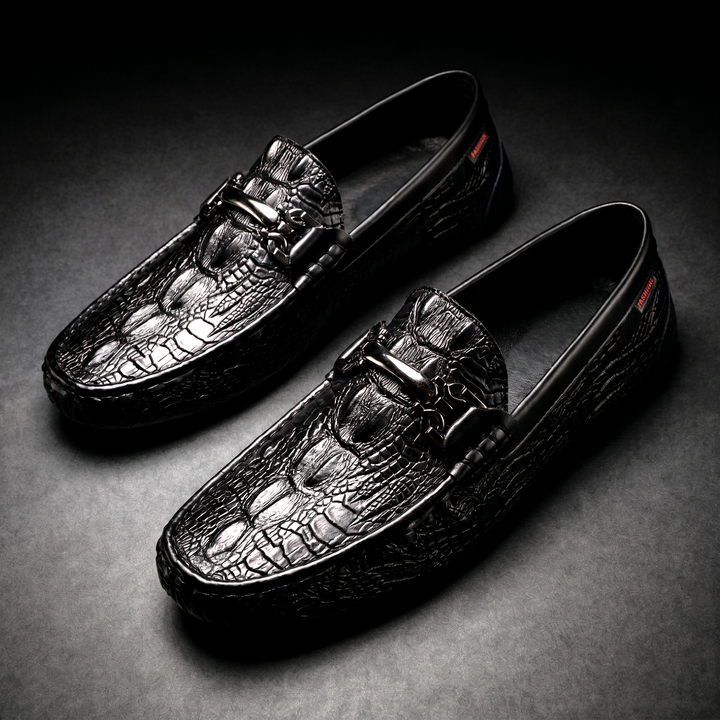Rupert Croc-Embossed Loafers - Black