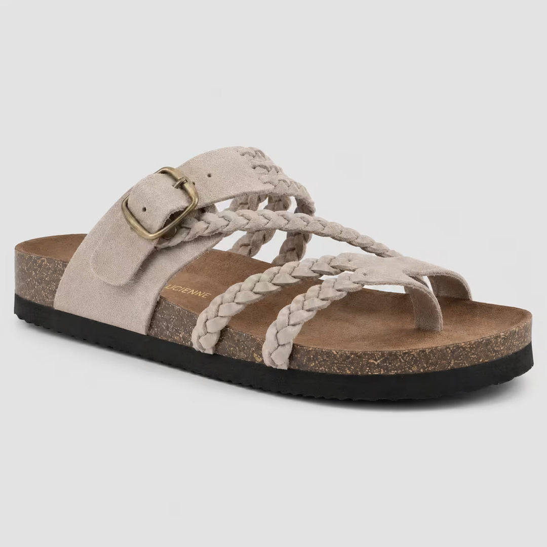 Elena Woven Leather Sandals - Beige