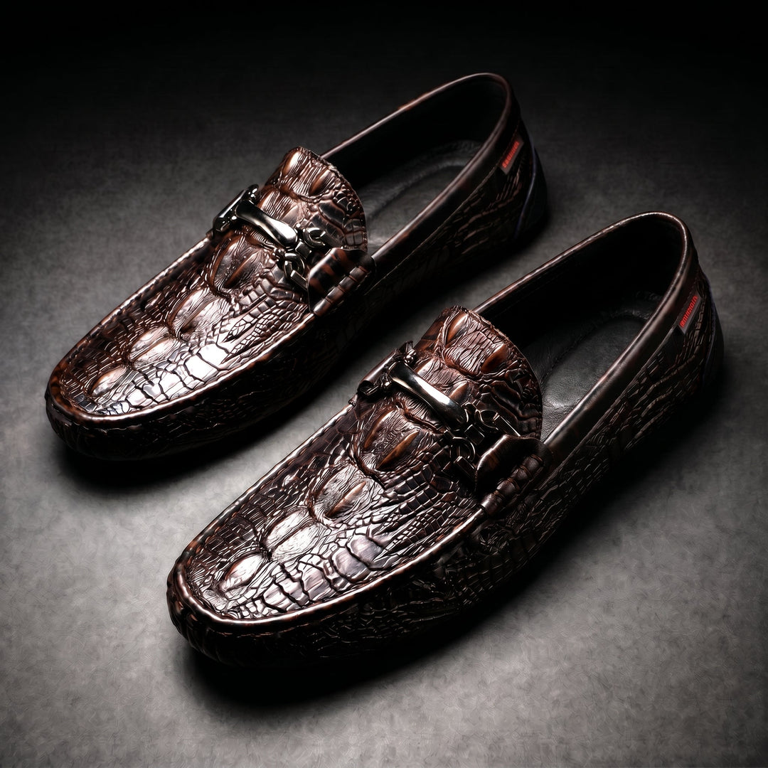 Rupert Croc-Embossed Loafers - Brown