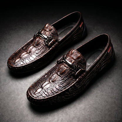 Rupert Croc-Embossed Loafers - Brown