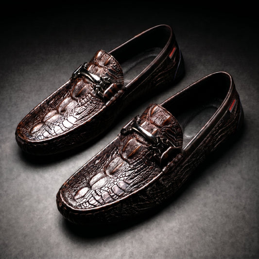 Rupert Croc-Embossed Loafers - Brown