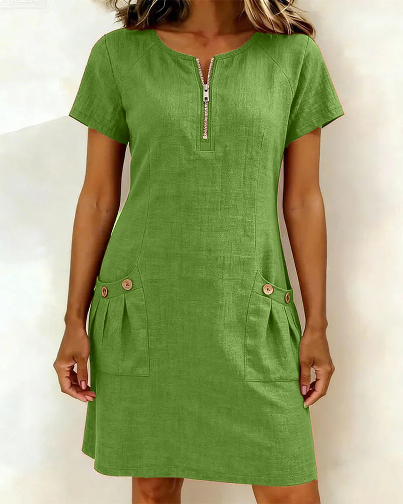 Leliana elegant cotton-linen dress in green