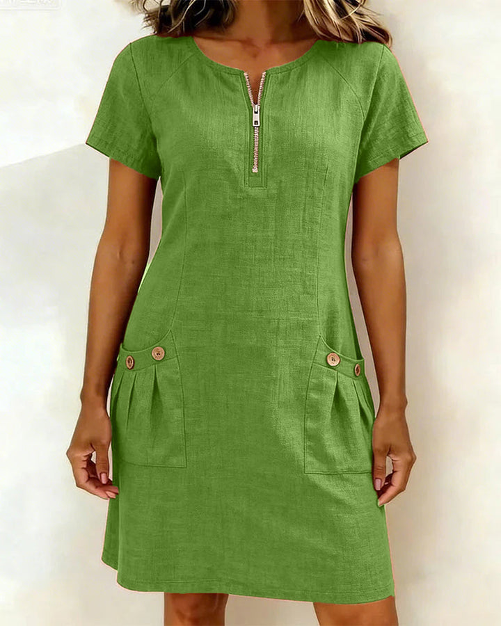Leliana elegant cotton-linen dress in green