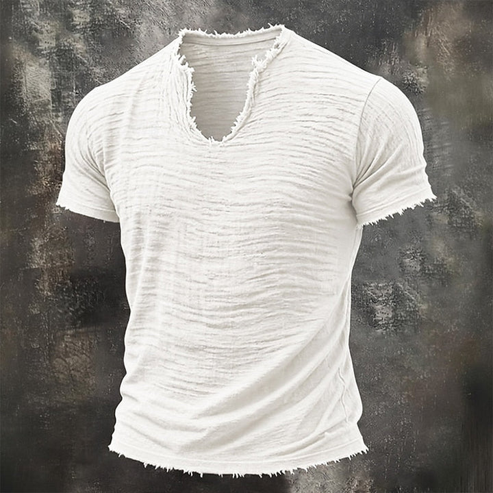 Leo Vintage Raw-Edge V-Neck Tee - White