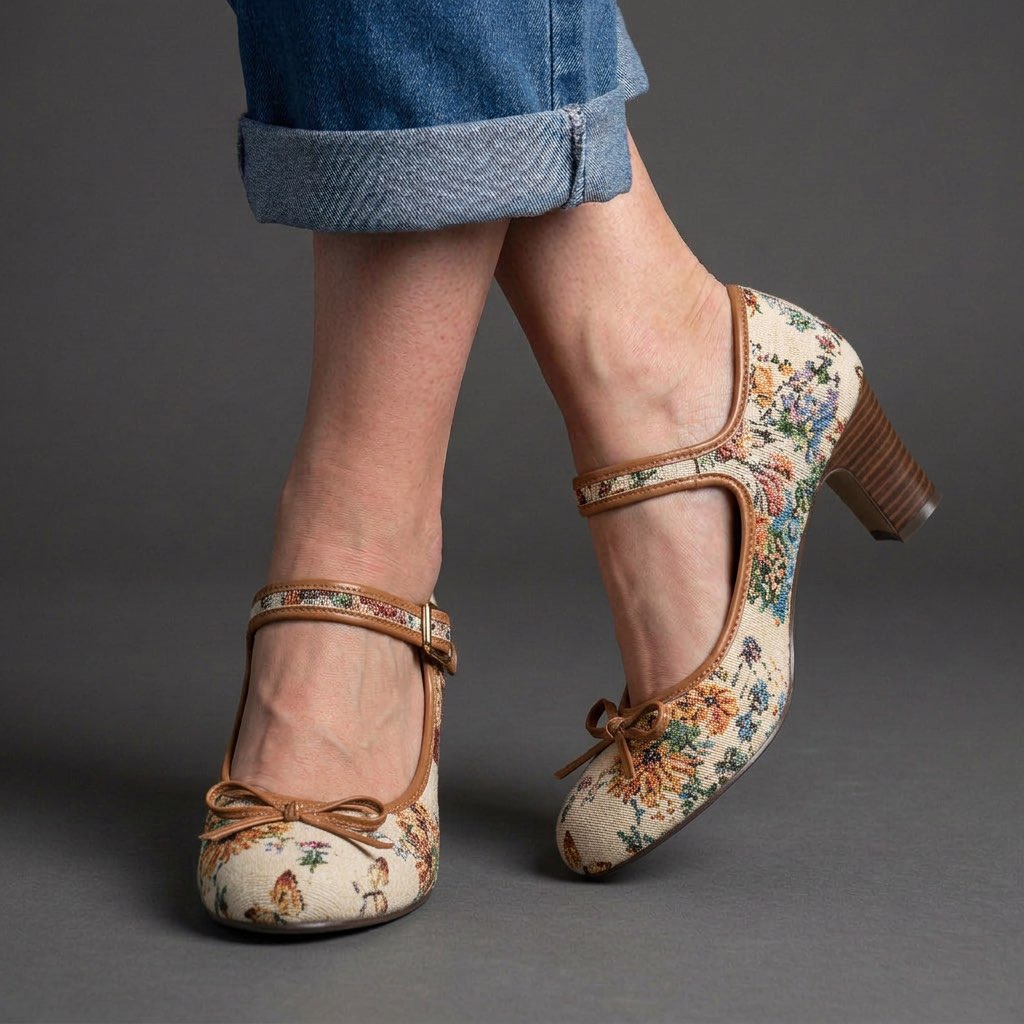 Beatrice | Floral Mary Jane Heels