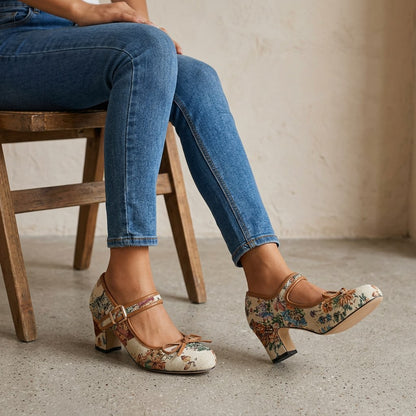 Beatrice | Floral Mary Jane Heels