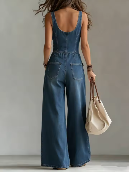 Phoebe | Button-Front Denim Jumpsuit