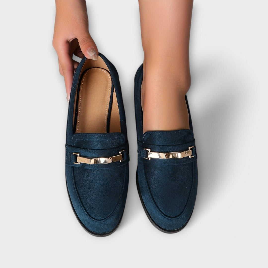 Imogen | Gold Chain Suede Loafers