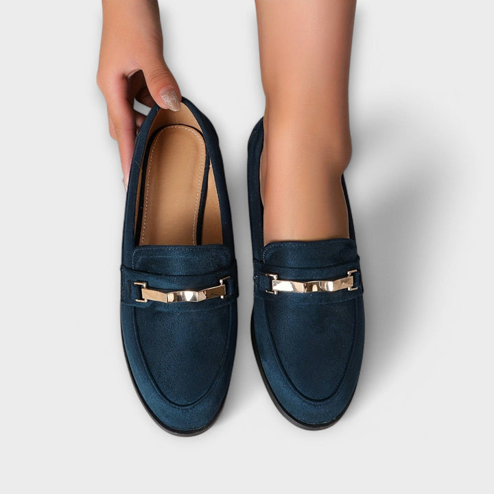 Imogen | Gold Chain Suede Loafers