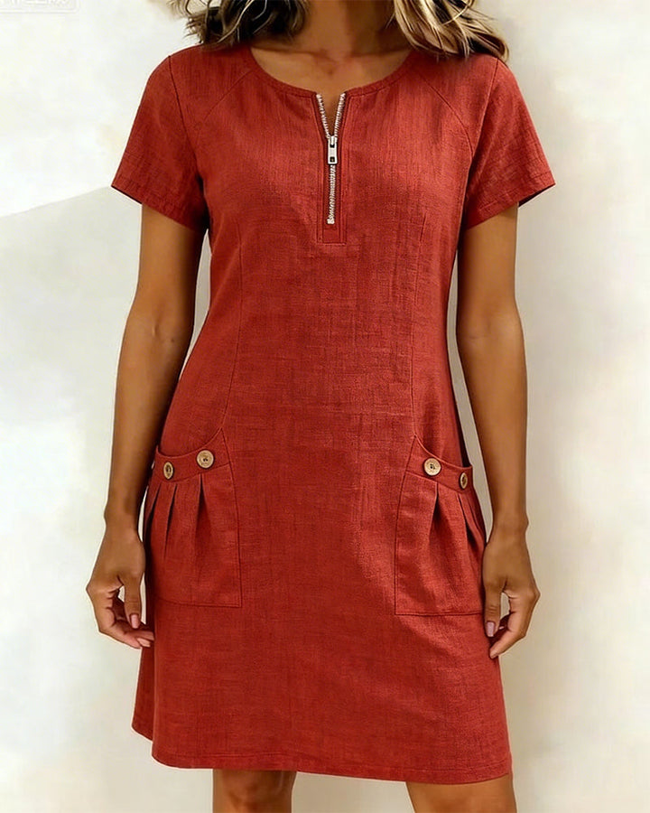 Leliana elegant cotton-linen dress detail image