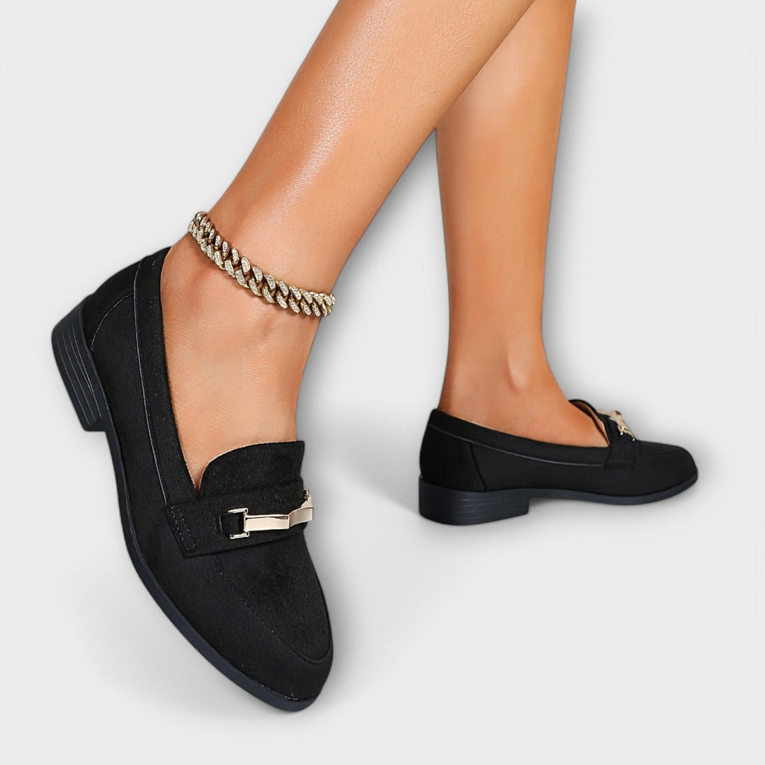 Imogen | Gold Chain Suede Loafers