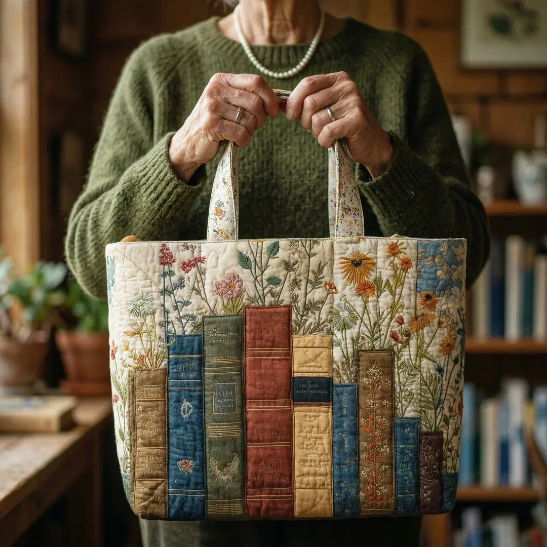 Tote Padded Bag - Books and Flowers