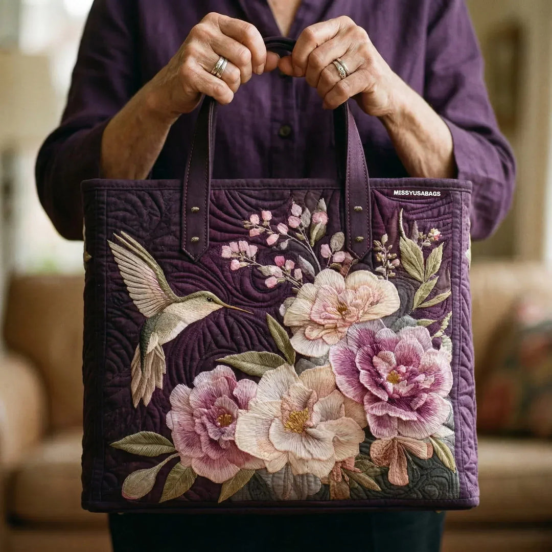 Tote Padded Bag - Hummingbird and Orchids