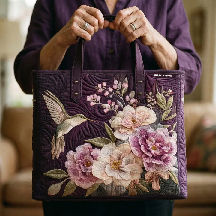 Tote Padded Bag - Hummingbird and Orchids