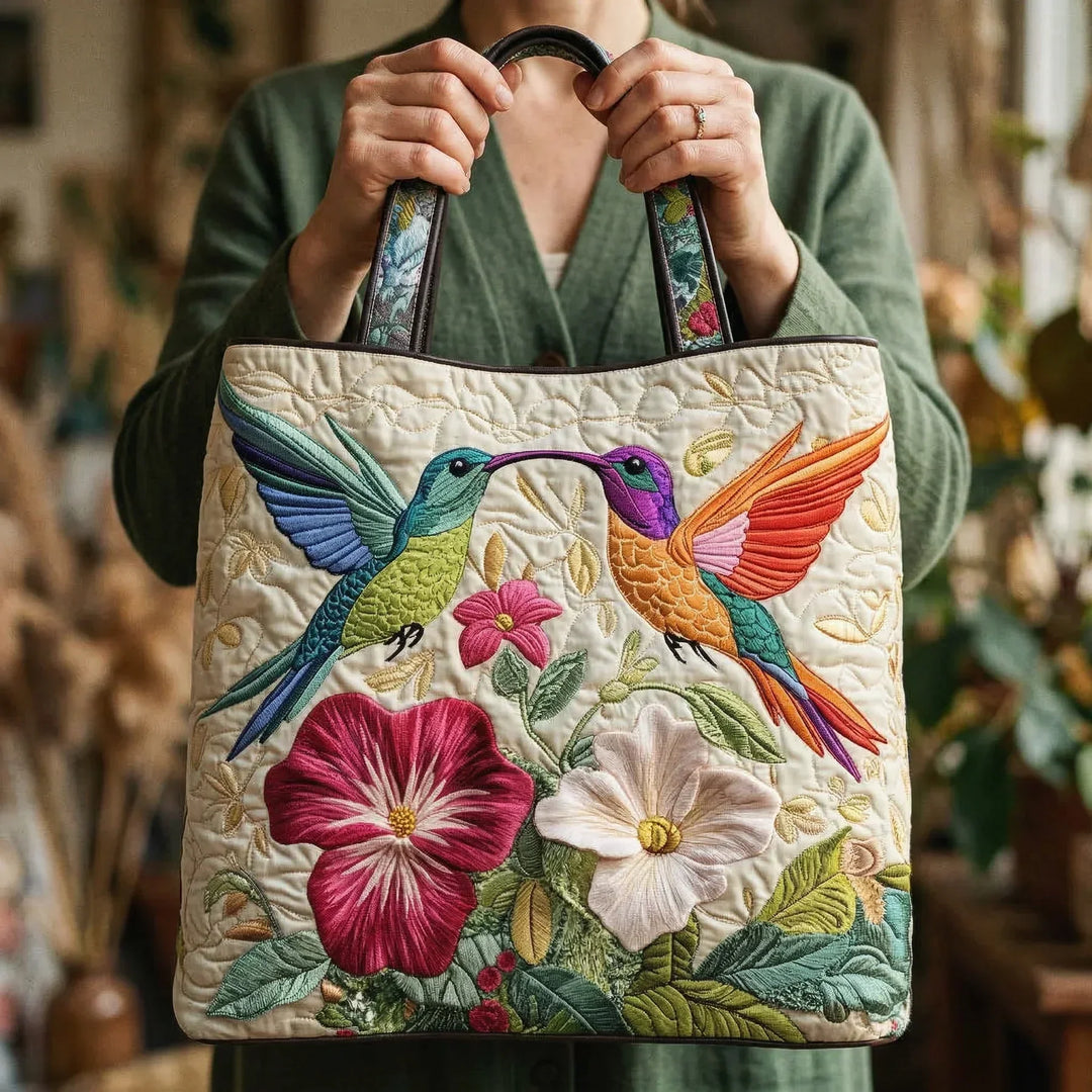 Tote Padded Bag - Hummingbird and White Flowers