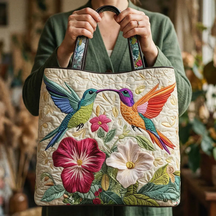 Tote Padded Bag - Hummingbird and White Flowers