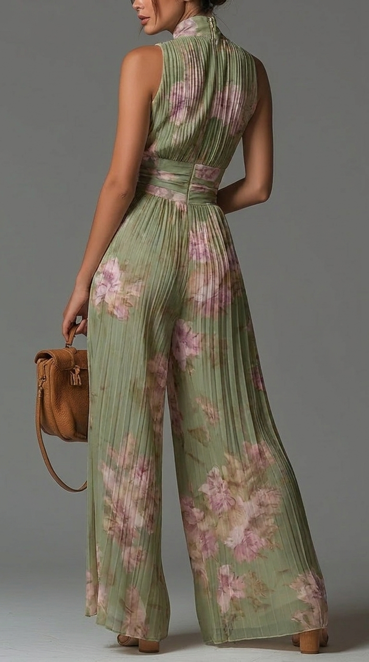 Hannah | Pleated Floral Chiffon Jumpsuit