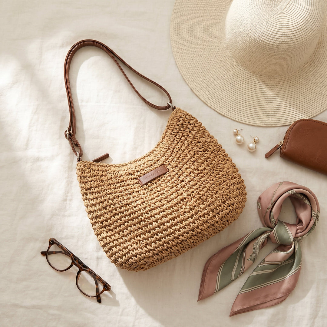 Simona Elegant Woven Bag - Khaki