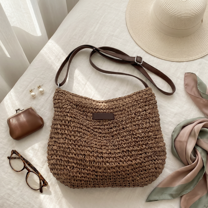 Simona Elegant Woven Bag - Brown