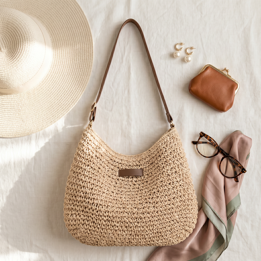 Simona Elegant Woven Bag - Beige
