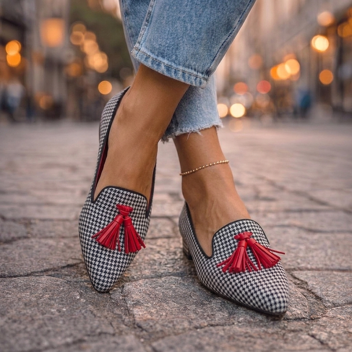 Livia Pointed Slip-On Flats - Red Plaid