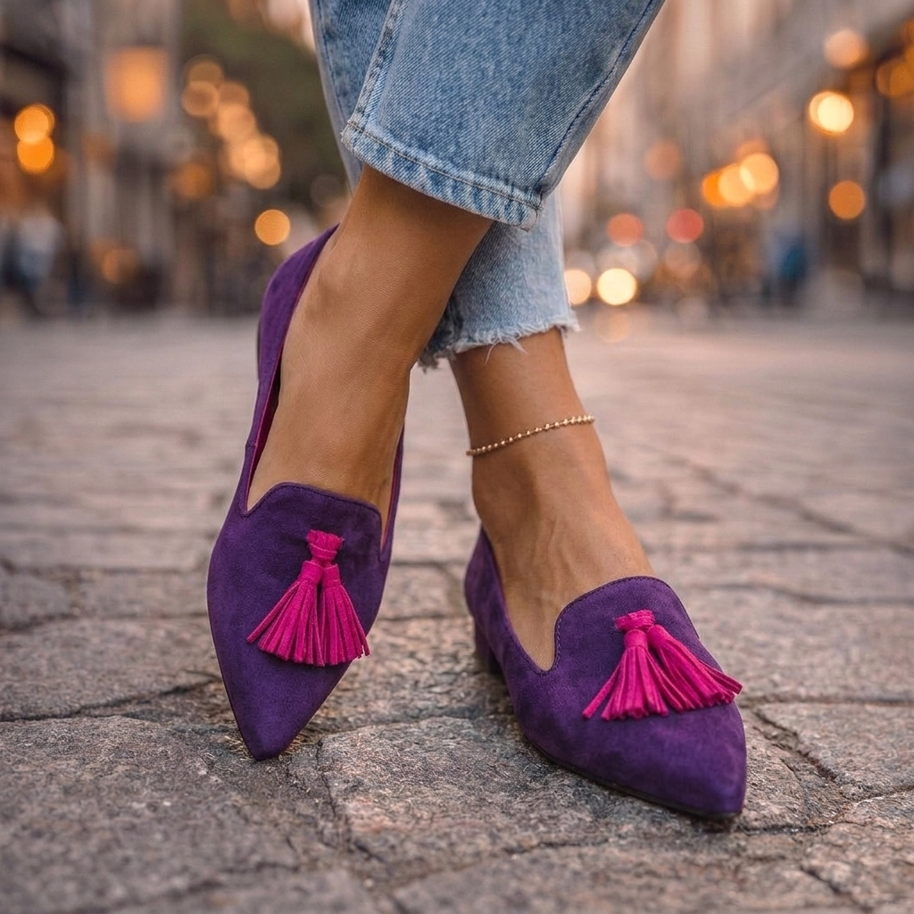 Livia Pointed Slip-On Flats - Purple &amp; Rose