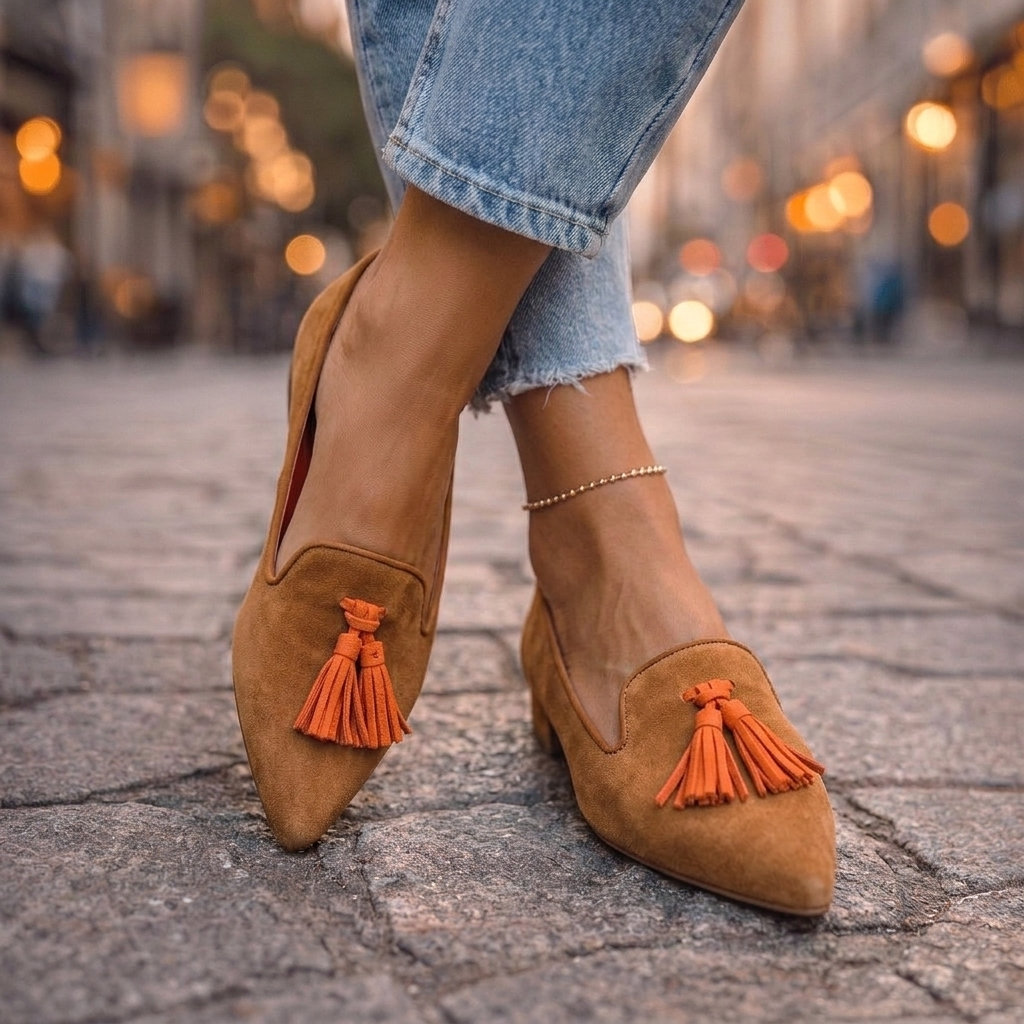 Livia Pointed Slip-On Flats - Brown &amp; Orange
