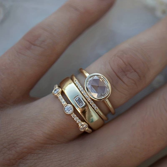 Lily | Vintage Gold & Zirconia Ring Set