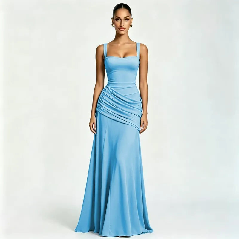 Enie Draped Square-Neck Maxi Dress - Sky Blue