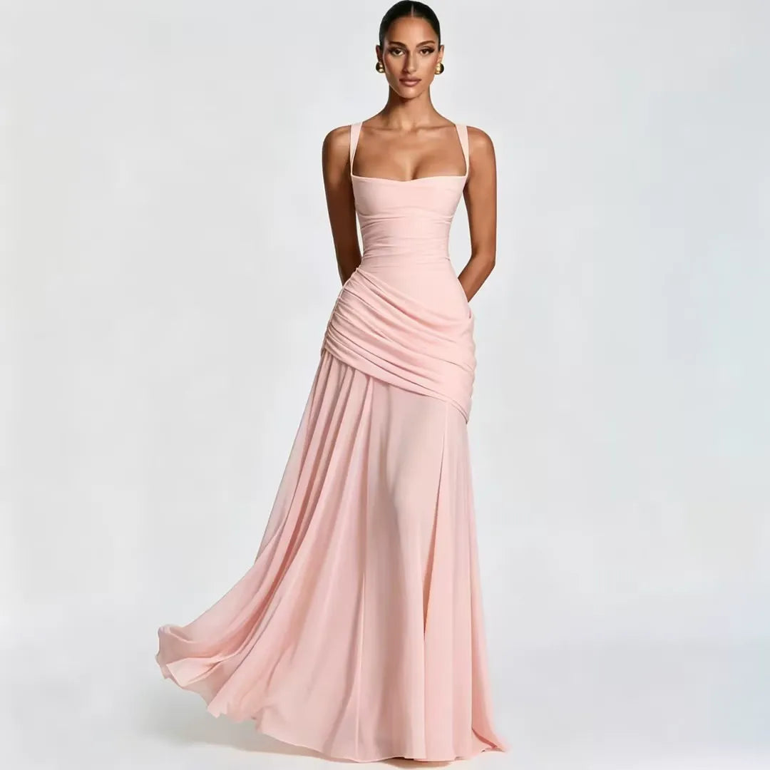 Enie Draped Square-Neck Maxi Dress - Pink