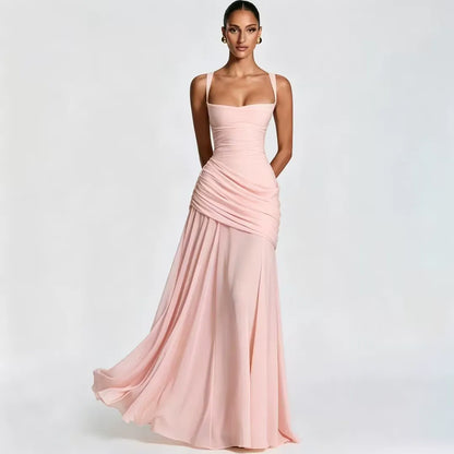 Enie Draped Square-Neck Maxi Dress - Pink