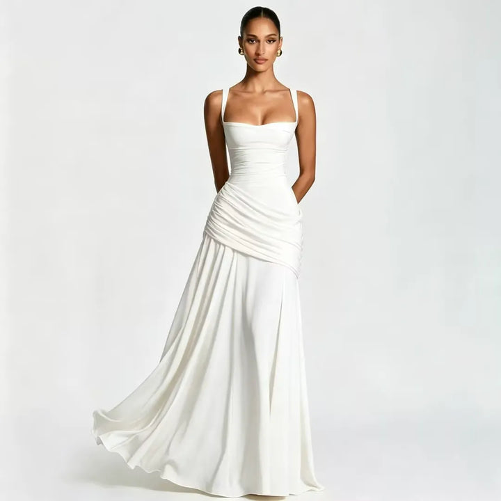 Enie Draped Square-Neck Maxi Dress - White