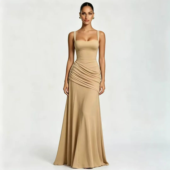 Enie Draped Square-Neck Maxi Dress - Khaki