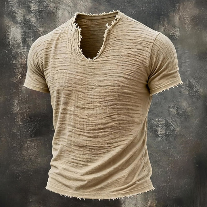 Leo Vintage Raw-Edge V-Neck Tee - Khaki