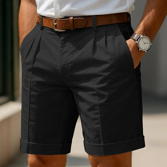 Matteo Pleated Summer Bermuda Shorts - Black