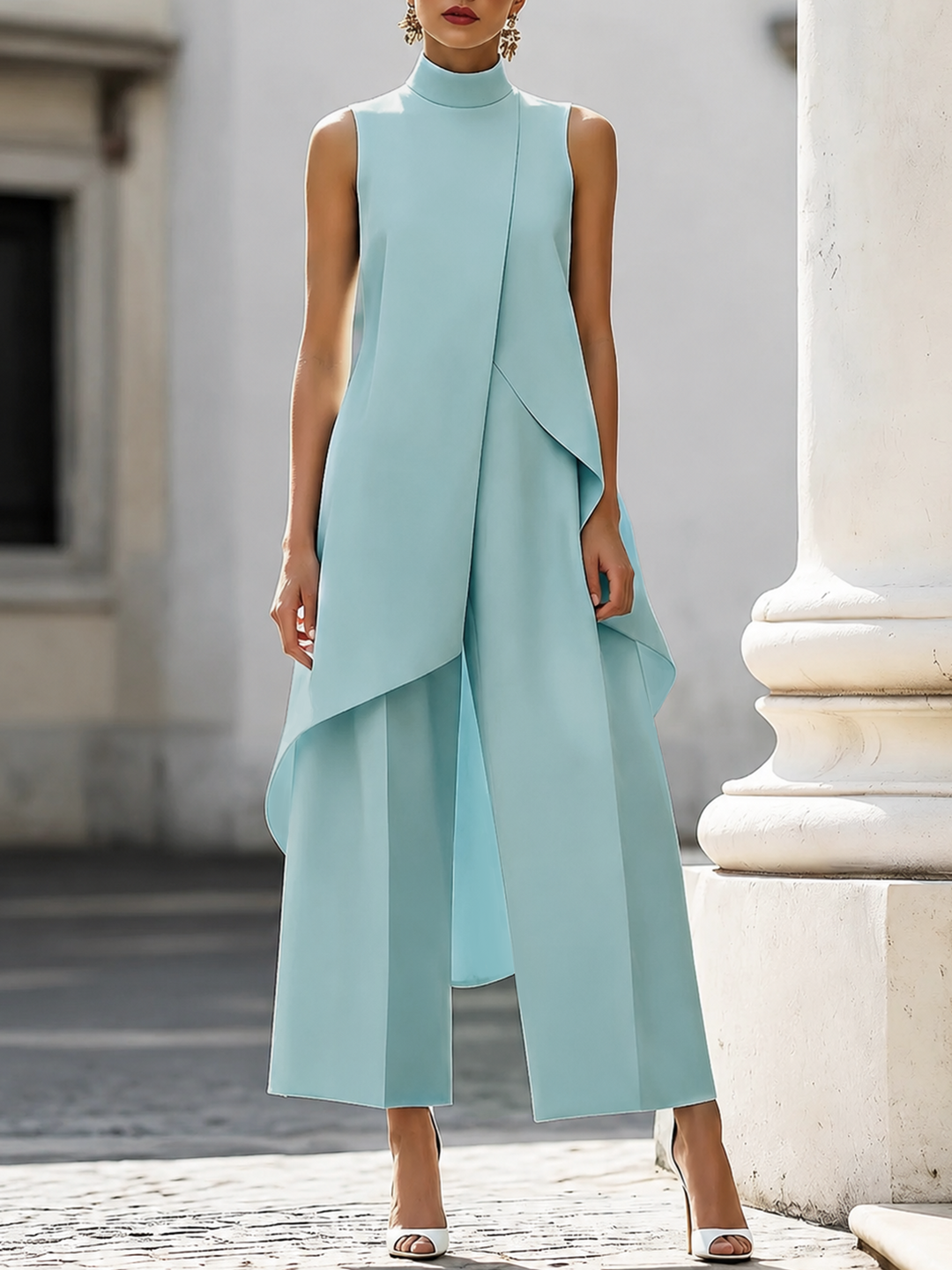 Catalina Elegant Wide-Leg Jumpsuit - Lake Blue