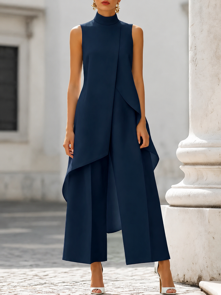 Catalina Elegant Wide-Leg Jumpsuit - Navy Blue