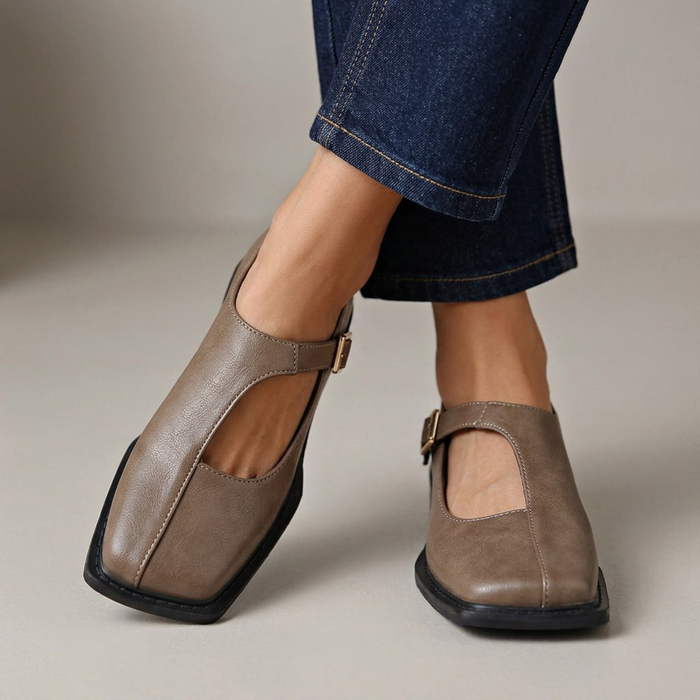 Eliza Adjustable Strap Mary Janes - Ash Grey