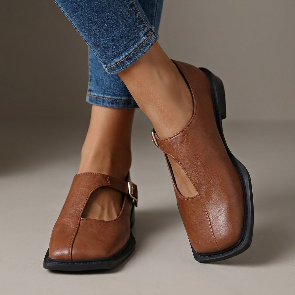 Eliza Adjustable Strap Mary Janes - Light Brown