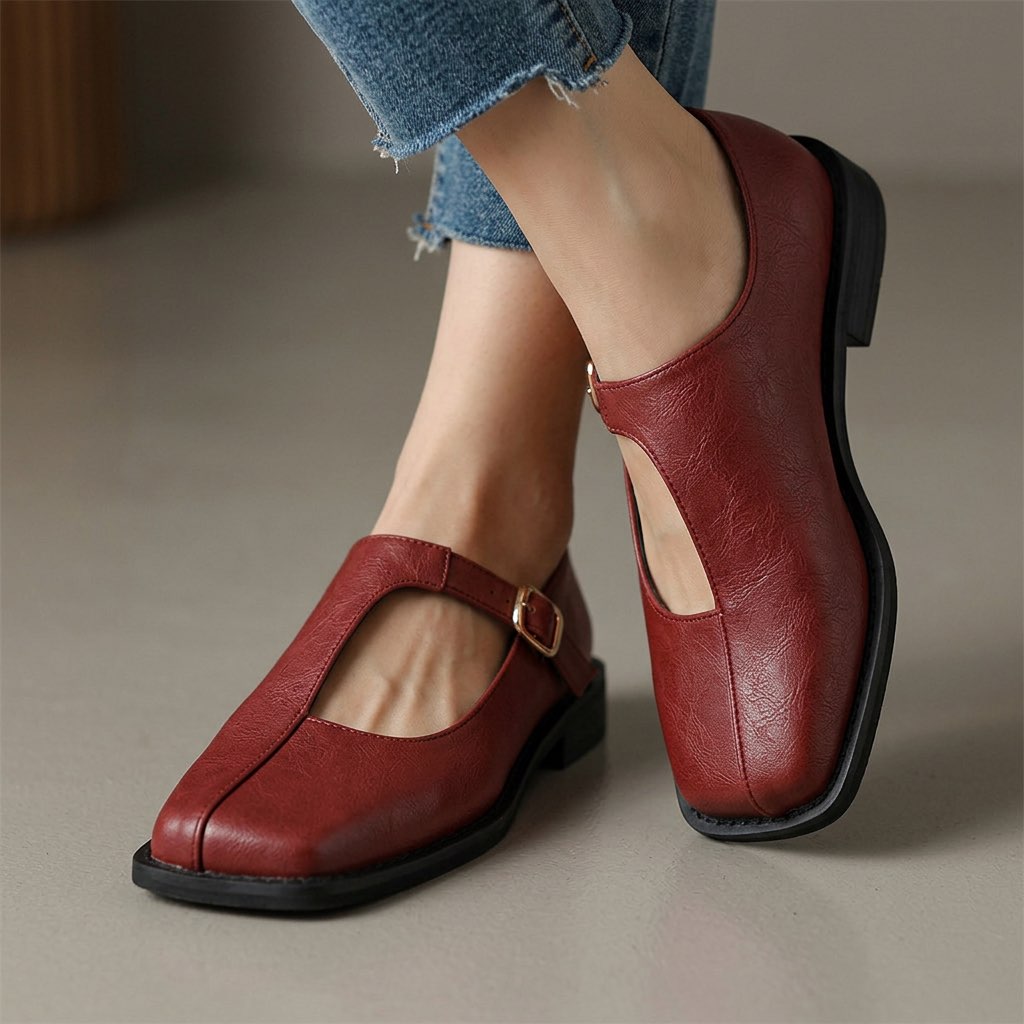 Eliza Adjustable Strap Mary Janes - Red