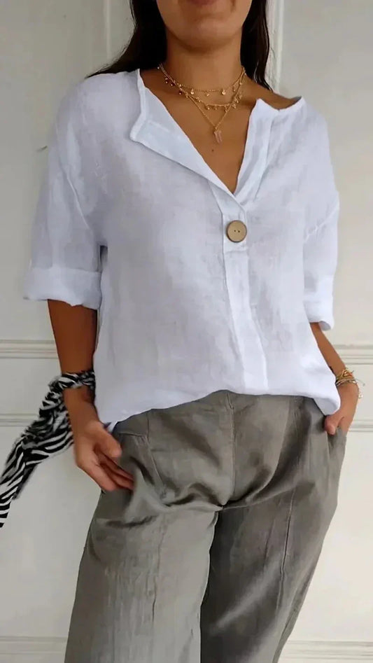 Nika | Comfy Linen V-Neck Top