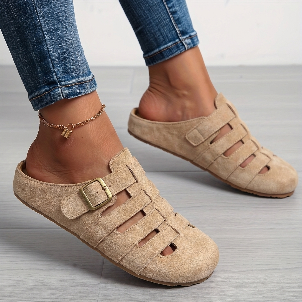 Clara Comfortable Mule Sandals - Khaki