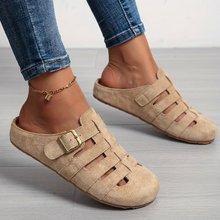 Clara Comfortable Mule Sandals - Khaki