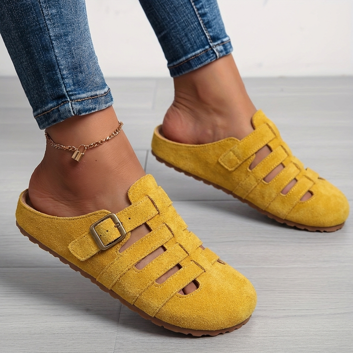 Clara Comfortable Mule Sandals - Yellow